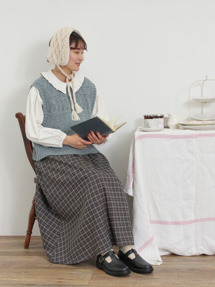 【Fluffy Wool Blend】前後着柄編みベスト（モカ/サックスブルー/キナリ）｜Samansa Mos2（サマンサ モスモス）通販