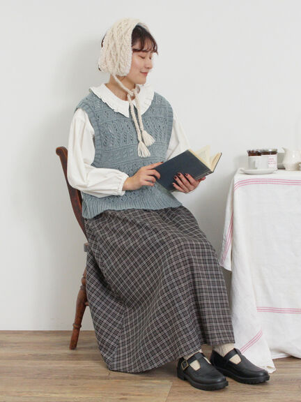 【Fluffy Wool Blend】前後着柄編みベスト（モカ/サックスブルー/キナリ）｜Samansa Mos2（サマンサ モスモス）通販