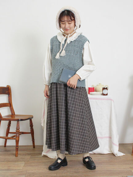 【Fluffy Wool Blend】前後着柄編みベスト（モカ/サックスブルー/キナリ）｜Samansa Mos2（サマンサ モスモス）通販