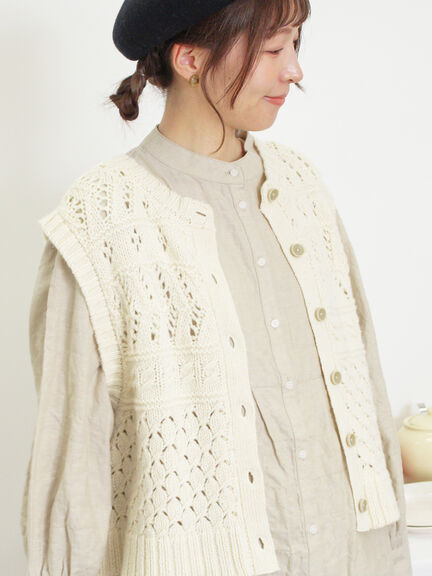 【Fluffy Wool Blend】前後着柄編みベスト（モカ/サックスブルー/キナリ）｜Samansa Mos2（サマンサ モスモス）通販