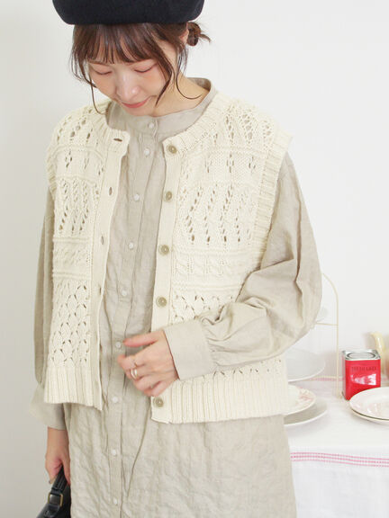【Fluffy Wool Blend】前後着柄編みベスト（モカ/サックスブルー/キナリ）｜Samansa Mos2（サマンサ モスモス）通販
