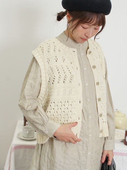 【Fluffy Wool Blend】前後着柄編みベスト（モカ/サックスブルー/キナリ）｜Samansa Mos2（サマンサ モスモス）通販