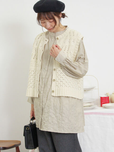 【Fluffy Wool Blend】前後着柄編みベスト（モカ/サックスブルー/キナリ）｜Samansa Mos2（サマンサ モスモス）通販