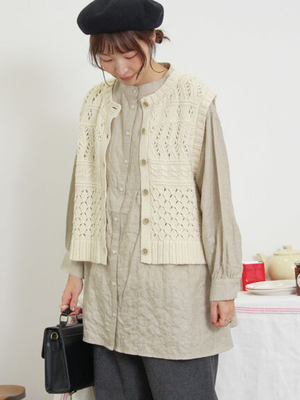 【Fluffy Wool Blend】前後着柄編みベスト（モカ/サックスブルー/キナリ）｜Samansa Mos2（サマンサ モスモス）通販