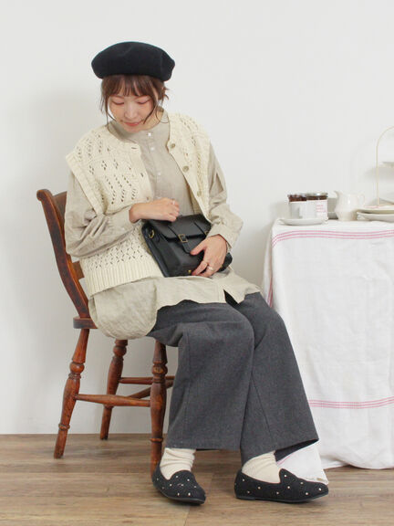 【Fluffy Wool Blend】前後着柄編みベスト（モカ/サックスブルー/キナリ）｜Samansa Mos2（サマンサ モスモス）通販