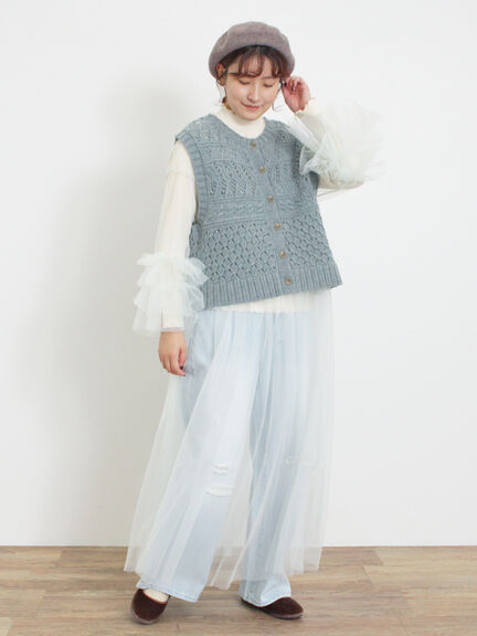 【Fluffy Wool Blend】前後着柄編みベスト（モカ/サックスブルー/キナリ）｜Samansa Mos2（サマンサ モスモス）通販