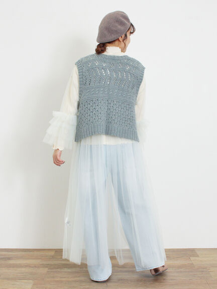 【Fluffy Wool Blend】前後着柄編みベスト（モカ/サックスブルー/キナリ）｜Samansa Mos2（サマンサ モスモス）通販