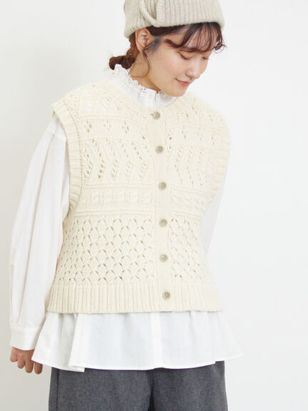 【Fluffy Wool Blend】前後着柄編みベスト（モカ/サックスブルー/キナリ）｜Samansa Mos2（サマンサ モスモス）通販