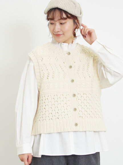 【Fluffy Wool Blend】前後着柄編みベスト（モカ/サックスブルー/キナリ）｜Samansa Mos2（サマンサ モスモス）通販
