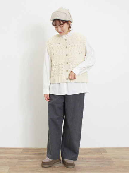 【Fluffy Wool Blend】前後着柄編みベスト（モカ/サックスブルー/キナリ）｜Samansa Mos2（サマンサ モスモス）通販