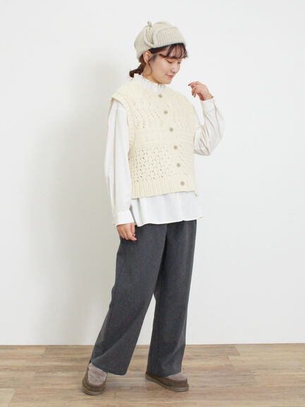【Fluffy Wool Blend】前後着柄編みベスト（モカ/サックスブルー/キナリ）｜Samansa Mos2（サマンサ モスモス）通販