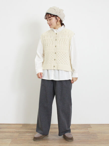 【Fluffy Wool Blend】前後着柄編みベスト（モカ/サックスブルー/キナリ）｜Samansa Mos2（サマンサ モスモス）通販