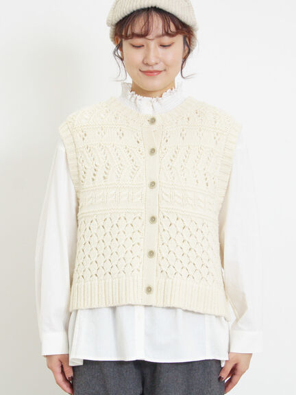 【Fluffy Wool Blend】前後着柄編みベスト（モカ/サックスブルー/キナリ）｜Samansa Mos2（サマンサ モスモス）通販