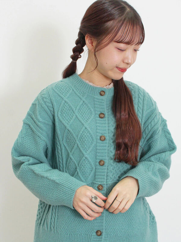 パッチワークケーブル前後2WAYニット（グリーン）｜Samansa Mos2（サマンサ モスモス）通販