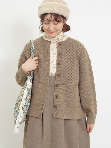 パッチワークケーブル前後2WAYニット（ピンク/モカ/グリーン/キナリ）｜Samansa Mos2（サマンサ モスモス）通販