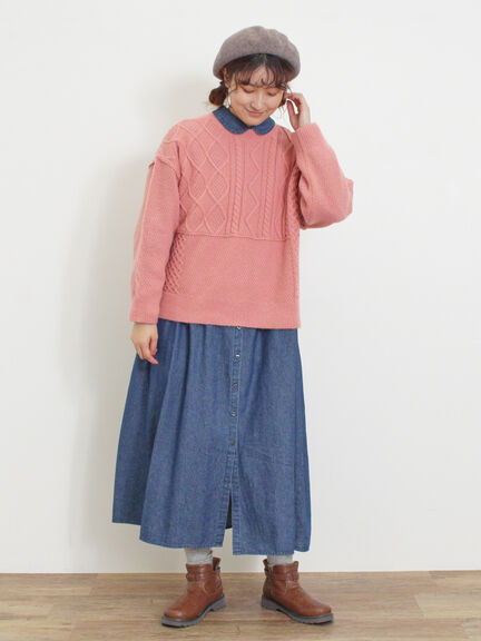 パッチワークケーブル前後2WAYニット（ピンク/モカ/グリーン/キナリ）｜Samansa Mos2（サマンサ モスモス）通販