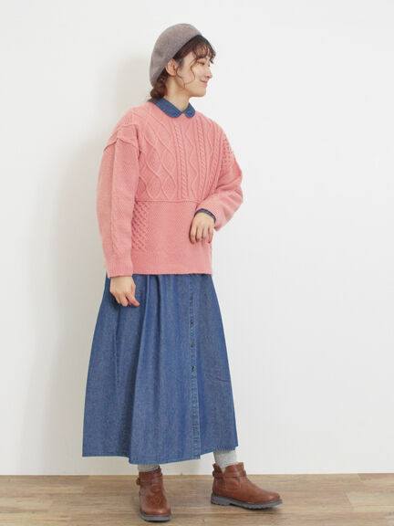 パッチワークケーブル前後2WAYニット（ピンク/モカ/グリーン/キナリ）｜Samansa Mos2（サマンサ モスモス）通販