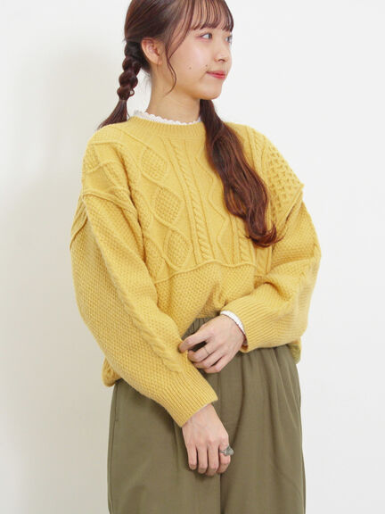 パッチワークケーブル前後2WAYニット（ピンク/モカ/グリーン/キナリ）｜Samansa Mos2（サマンサ モスモス）通販