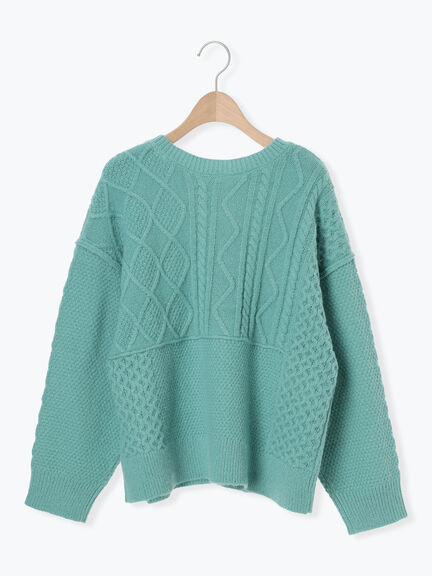 パッチワークケーブル前後2WAYニット（ピンク/モカ/グリーン/キナリ）｜Samansa Mos2（サマンサ モスモス）通販