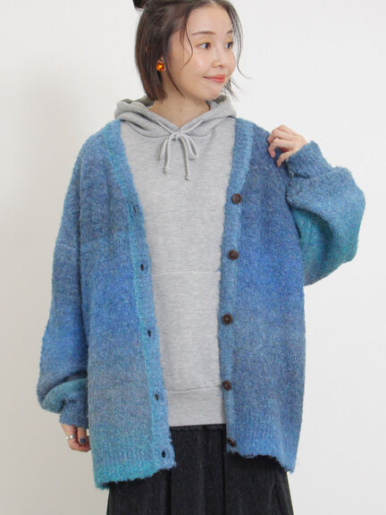 グラデーションブークレミドル丈Vネックカーディガン（グレー）｜Samansa Mos2（サマンサ モスモス）通販