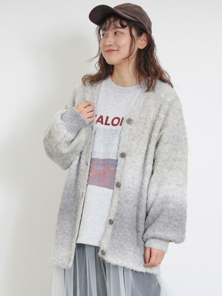 グラデーションブークレミドル丈Vネックカーディガン（グレー）｜Samansa Mos2（サマンサ モスモス）通販