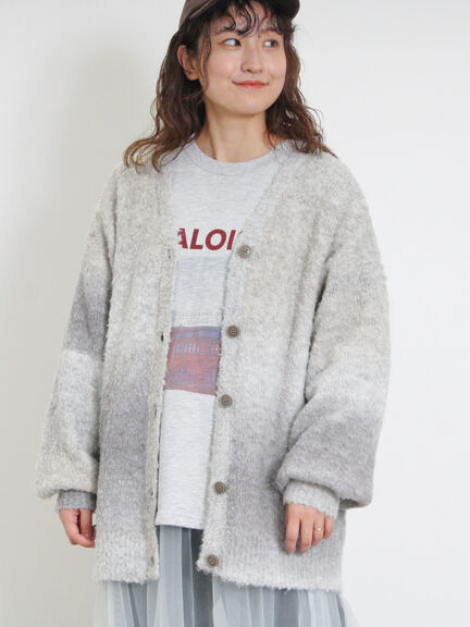 グラデーションブークレミドル丈Vネックカーディガン（グレー）｜Samansa Mos2（サマンサ モスモス）通販