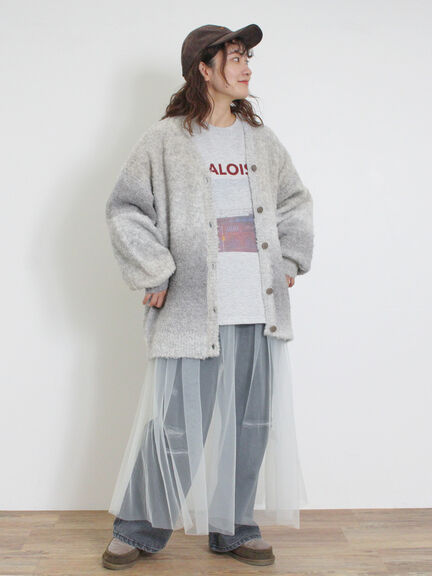 グラデーションブークレミドル丈Vネックカーディガン（グレー）｜Samansa Mos2（サマンサ モスモス）通販