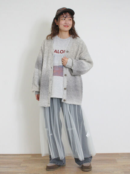 グラデーションブークレミドル丈Vネックカーディガン（グレー）｜Samansa Mos2（サマンサ モスモス）通販