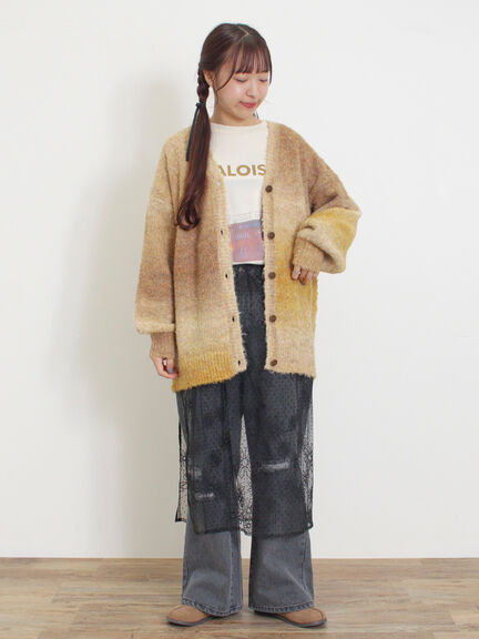 グラデーションブークレミドル丈Vネックカーディガン（グレー）｜Samansa Mos2（サマンサ モスモス）通販