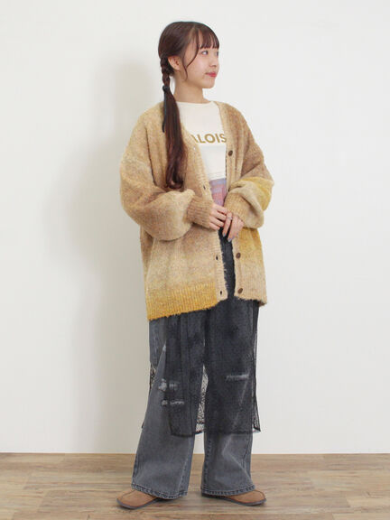 グラデーションブークレミドル丈Vネックカーディガン（グレー）｜Samansa Mos2（サマンサ モスモス）通販