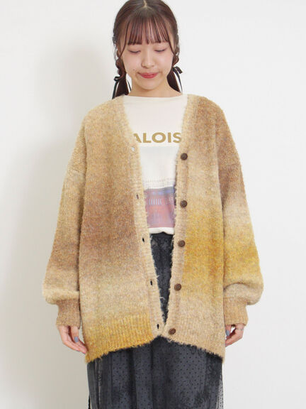 グラデーションブークレミドル丈Vネックカーディガン（グレー）｜Samansa Mos2（サマンサ モスモス）通販