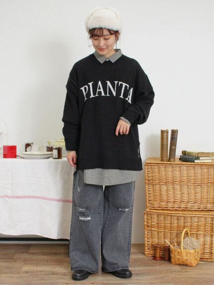 スウェットライクロゴジャカードニット（ベージュ）｜Samansa Mos2（サマンサ モスモス）通販