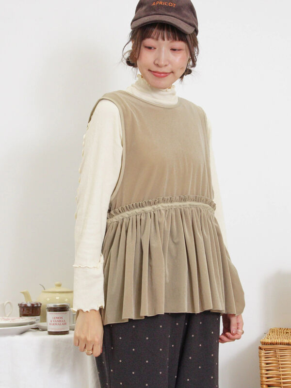 セール】 透けベロア前後2WAYベスト（ベージュ/アウター/ベスト