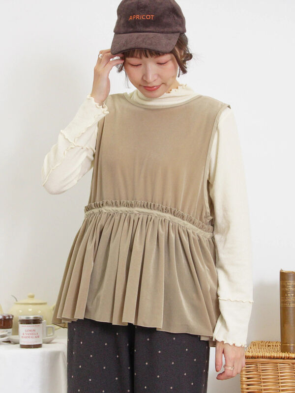 セール】 透けベロア前後2WAYベスト（ベージュ/アウター/ベスト