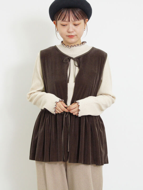 セール】 透けベロア前後2WAYベスト（ベージュ/アウター/ベスト