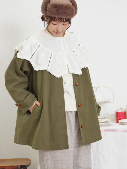 ウーリーライクミドル丈クルーネックコート（ブルー）｜Samansa Mos2（サマンサ モスモス）通販