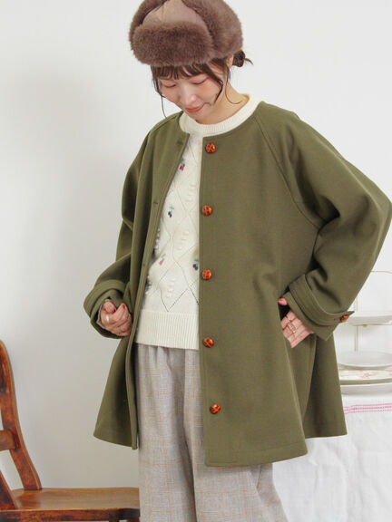 ウーリーライクミドル丈クルーネックコート（ブルー）｜Samansa Mos2（サマンサ モスモス）通販