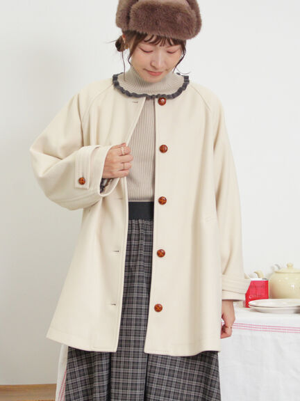 ウーリーライクミドル丈クルーネックコート（ブルー）｜Samansa Mos2（サマンサ モスモス）通販