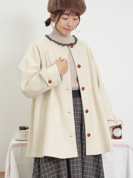 ウーリーライクミドル丈クルーネックコート（ブルー）｜Samansa Mos2（サマンサ モスモス）通販