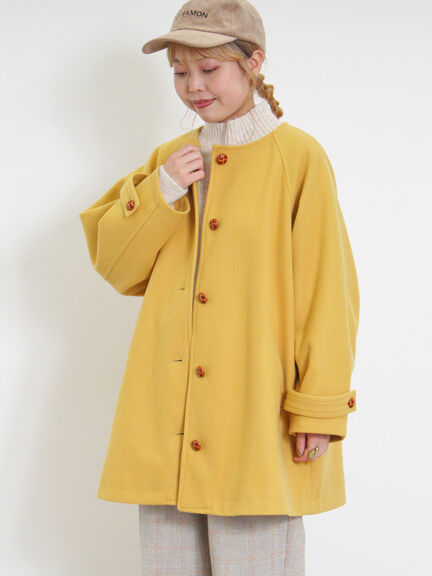 ウーリーライクミドル丈クルーネックコート（ブルー）｜Samansa Mos2（サマンサ モスモス）通販