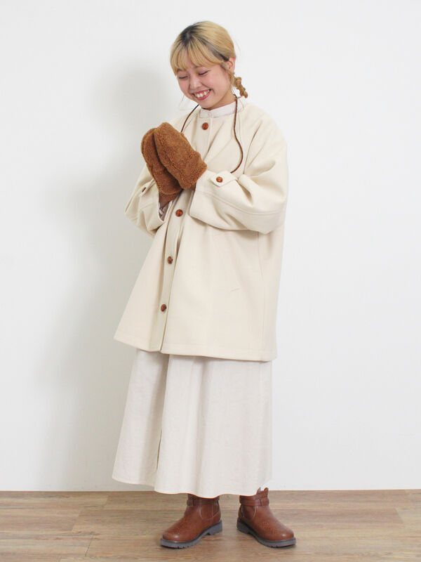 セール】 ウーリーライクミドル丈クルーネックコート（ブルー/アウター