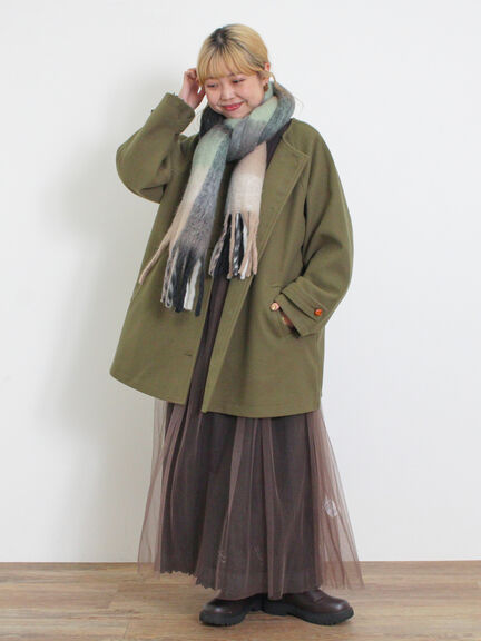 ウーリーライクミドル丈クルーネックコート（ブルー）｜Samansa Mos2（サマンサ モスモス）通販