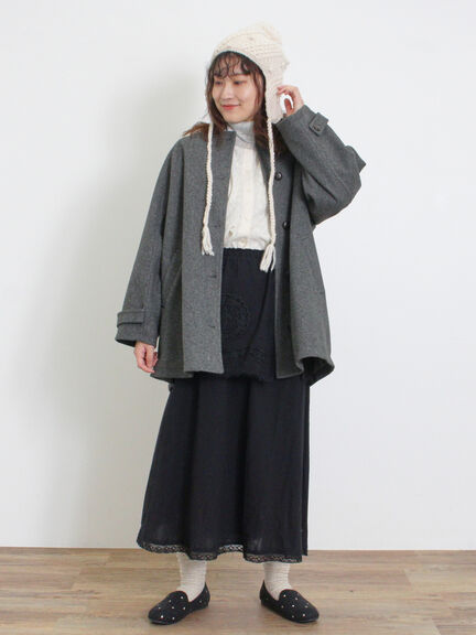 ウーリーライクミドル丈クルーネックコート（ブルー）｜Samansa Mos2（サマンサ モスモス）通販