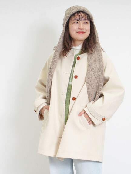 ウーリーライクミドル丈クルーネックコート（ブルー）｜Samansa Mos2（サマンサ モスモス）通販