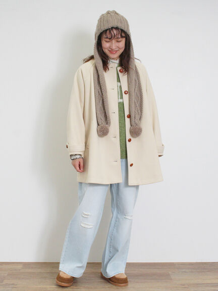 ウーリーライクミドル丈クルーネックコート（ブルー）｜Samansa Mos2（サマンサ モスモス）通販