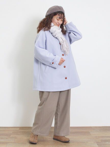 ウーリーライクミドル丈クルーネックコート（ブルー）｜Samansa Mos2（サマンサ モスモス）通販