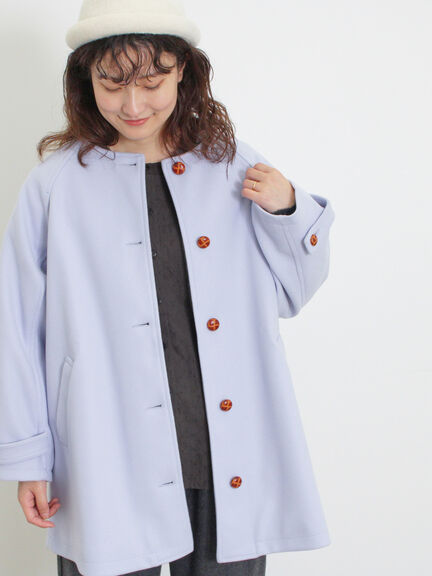 ウーリーライクミドル丈クルーネックコート（ブルー）｜Samansa Mos2（サマンサ モスモス）通販