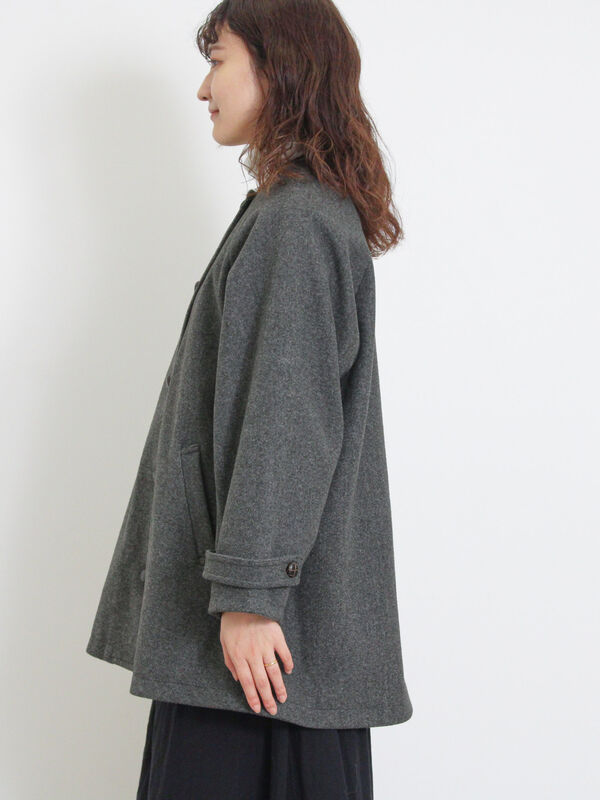 セール】 ウーリーライクミドル丈クルーネックコート（ブルー/アウター