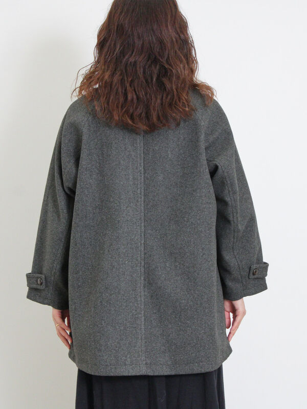 セール】 ウーリーライクミドル丈クルーネックコート（ブルー/アウター