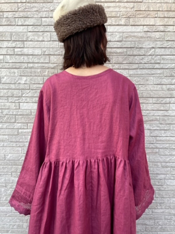 立川限定】リネンスキッパーワンピース（ブラック/ボルドー/ブラウン  